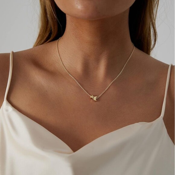 Gold Moon and Star Necklace, Crescent Star Charm, Celestial, Moon Star Pendant - Picture 3 of 4